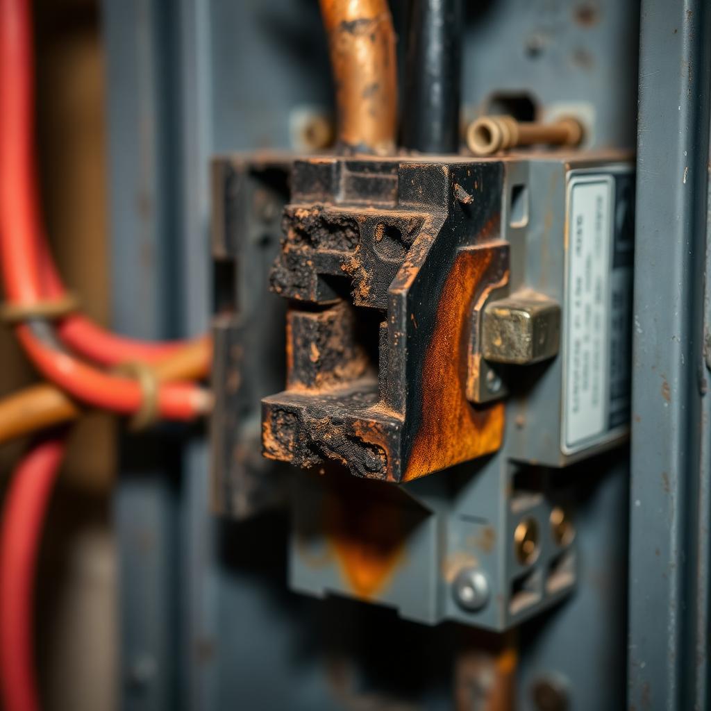 Before — heat discolouration at breaker terminal